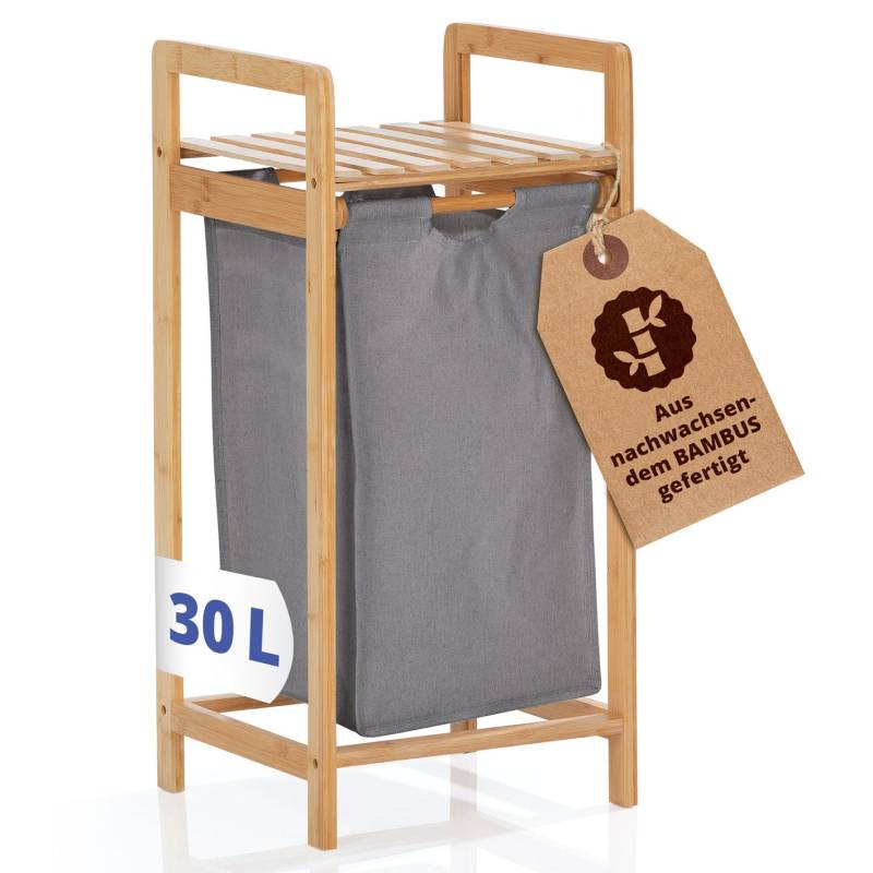 Bambus Wäschekorb mit ausziehbarem Wäschesack - 33 x 33 x 73 cm - Beige von LUMALAND