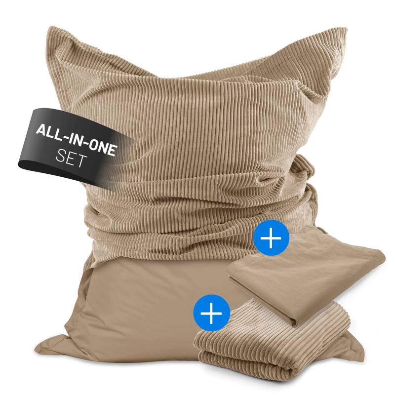 Sitzsack Classic XXL All-in-One Set - 380 L - 140 x 180 cm - Beige von LUMALAND