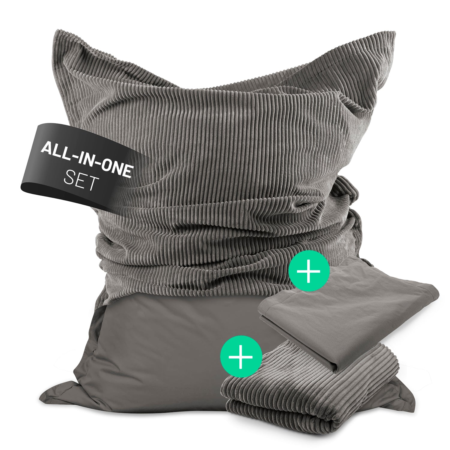 Sitzsack Classic XXL All-in-One Set - 380 L - 140 x 180 cm - Grau von LUMALAND