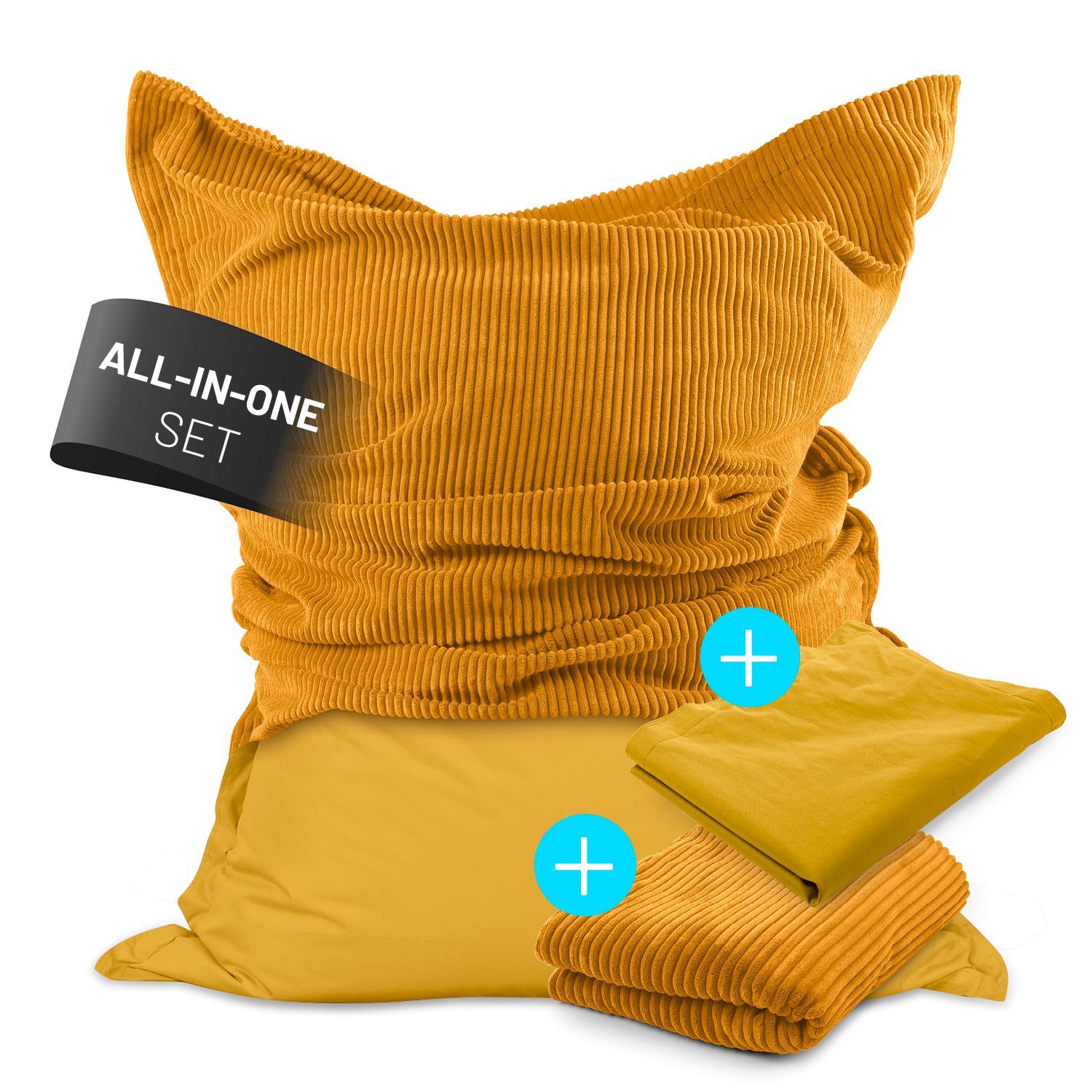 Sitzsack Classic XXL All-in-One Set - 380 L - 140 x 180 cm - Senfgelb von LUMALAND