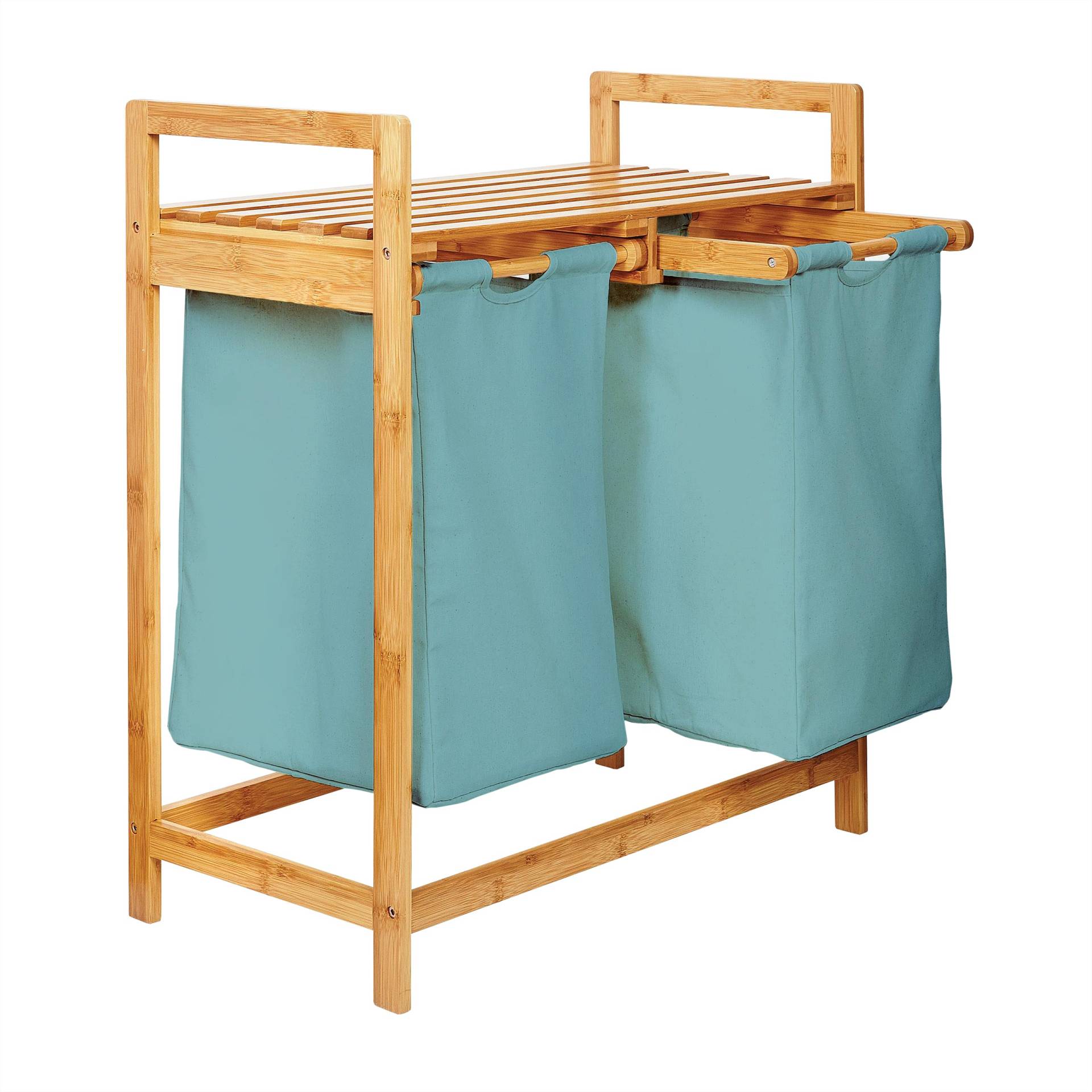 Bambus Wäschekorb mit 2 ausziehbaren Wäschesacken - 73 x 64 x 33 cm - Babyblau von LUMALAND