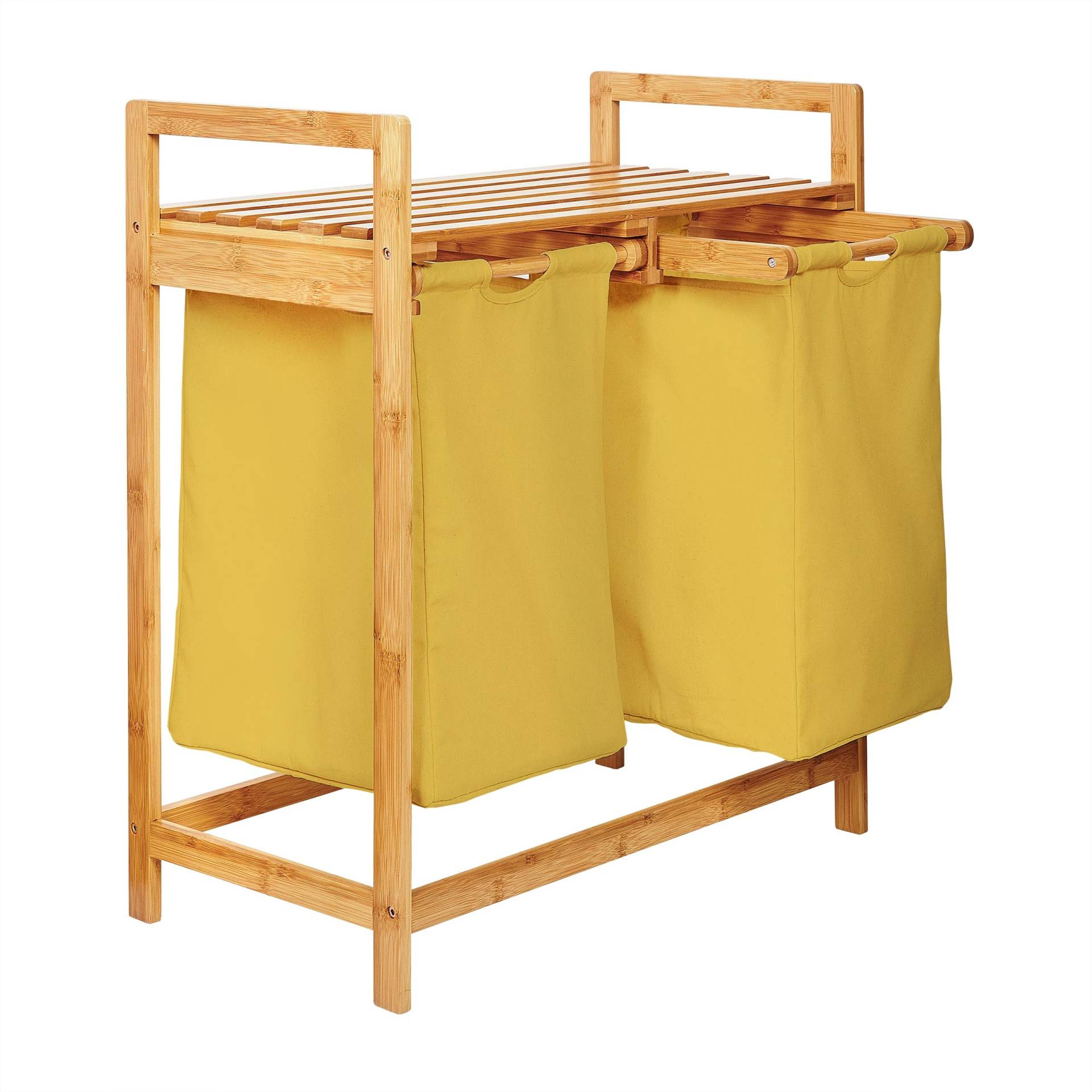 Bambus Wäschekorb mit 2 ausziehbaren Wäschesacken - 73 x 64 x 33 cm - Gelb von LUMALAND