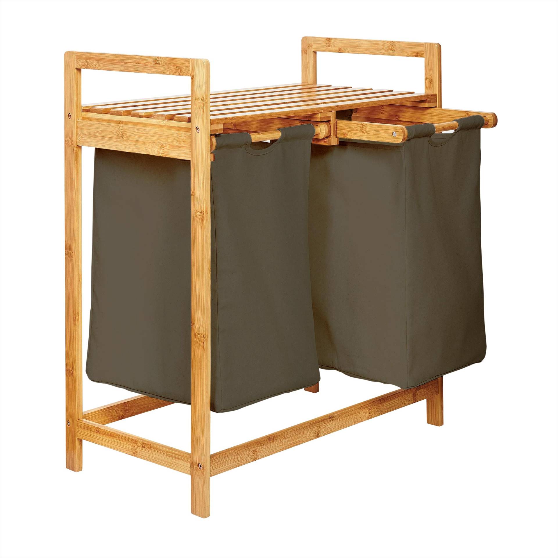 Bambus Wäschekorb mit 2 ausziehbaren Wäschesacken - 73 x 64 x 33 cm - Oliv von LUMALAND