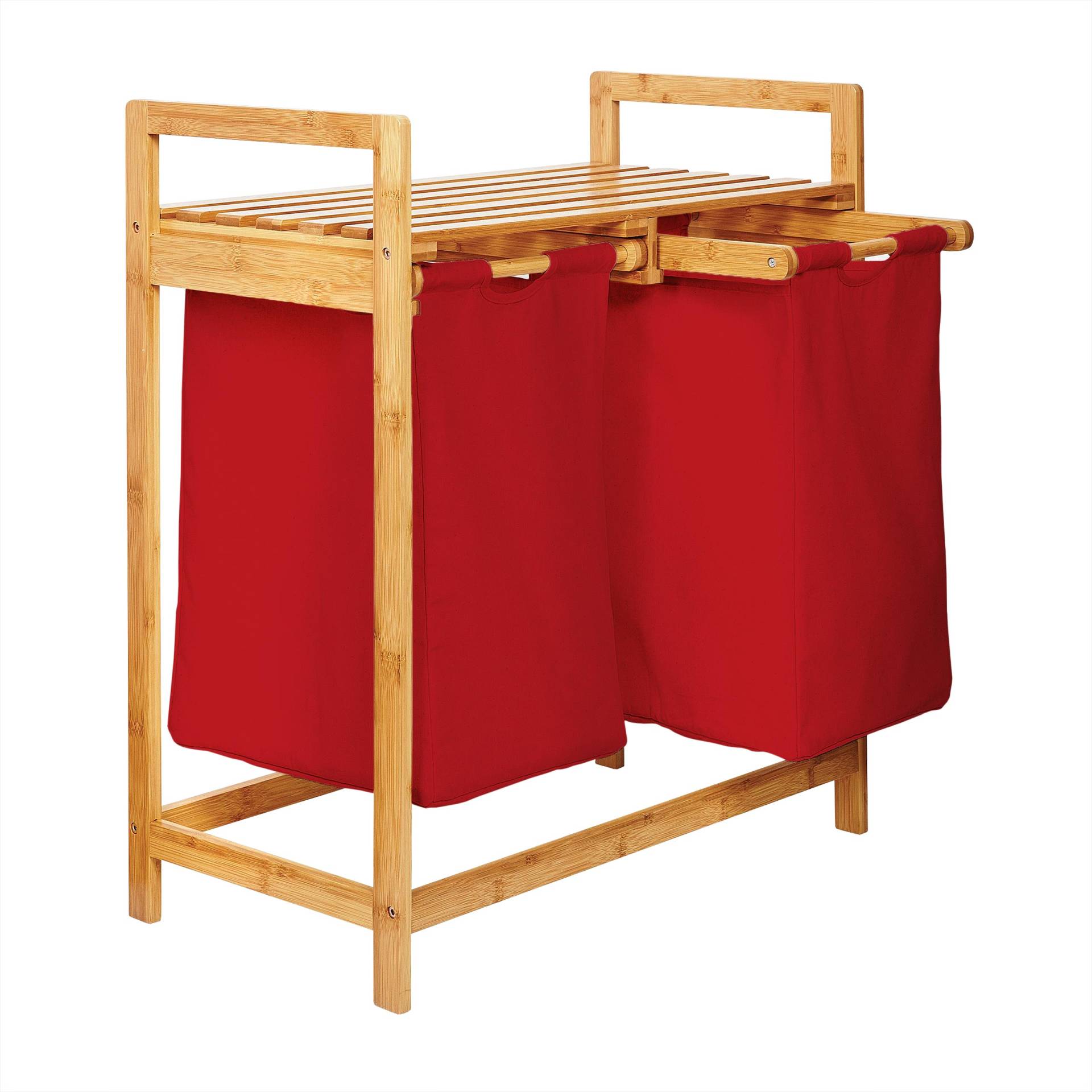 LUMALAND Bambus Wäschekorb mit 2 ausziehbaren Wäschesacken - 73 x 64 x 33 cm - Rot von LUMALAND