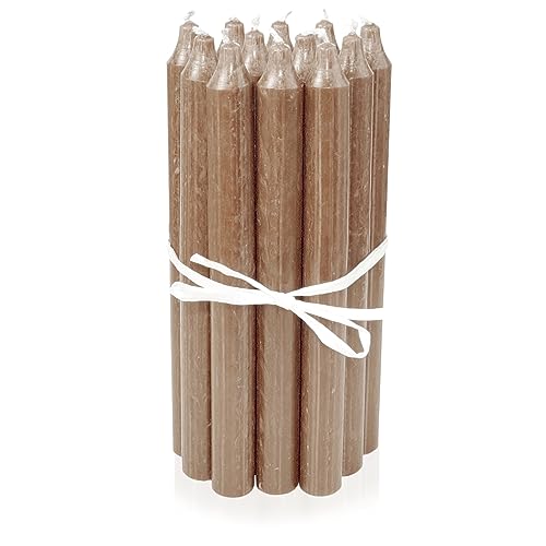 LUMELY dänische Premium Stabkerzen Braun Sand, 12er Pack, Höhe 18cm, Ø 2,2cm, Brenndauer ca. 8 Stunden, zylindrische Leuchterkerzen, Deko Kerzen Set, Kerzen Skandinavisch von LUMELY