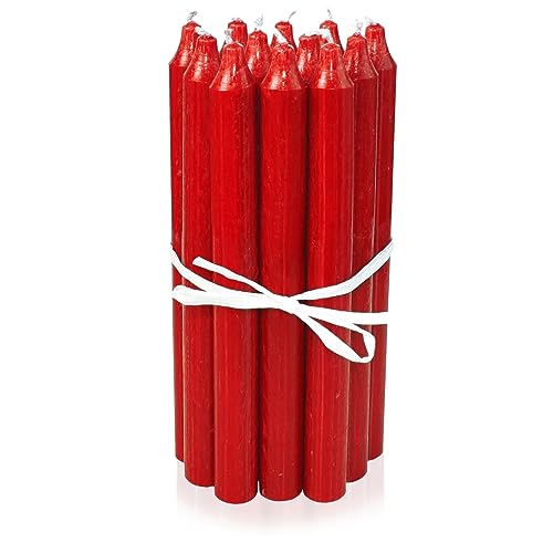 LUMELY dänische Premium Stabkerzen Rot, 12er Pack, Höhe 18cm, Ø 2,2cm, Brenndauer ca. 8 Stunden, zylindrische Leuchterkerzen, Deko Kerzen Set, Kerzen Skandinavisch von LUMELY