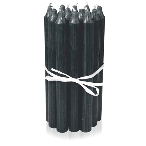 LUMELY dänische Premium Stabkerzen Schwarz, 12er Pack, Höhe 18cm, Ø 2,2cm, Brenndauer ca. 8 Stunden, zylindrische Leuchterkerzen, Deko Kerzen Set, Kerzen Skandinavisch (18 cm, Schwarz) von LUMELY