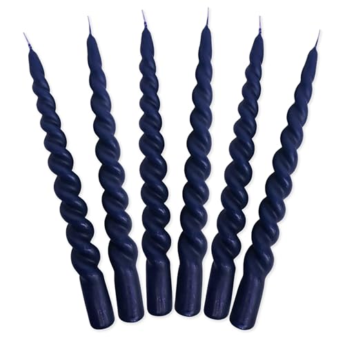 LUMELY dänische Premium gedrehte Kerzen Blau Royalblau, 6er Pack, Höhe 24cm, Ø 2,2cm, Brenndauer ca. 7 Stunden, bunte Stabkerzen gedreht, Leuchterkerzen, Deko Kerzen, Dänische Kerzen (Royalblau) von LUMELY