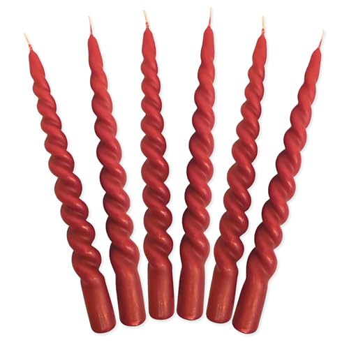 LUMELY dänische Premium gedrehte Kerzen Rot Rostrot, 6er Pack, Höhe 24cm, Ø 2,2cm, Brenndauer ca. 7 Stunden, bunte Stabkerzen gedreht, Leuchterkerzen, Deko Kerzen Set, Dänische Kerzen (Rostrot) von LUMELY