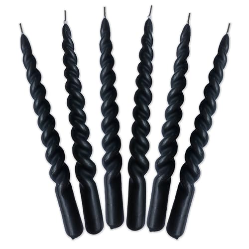 LUMELY dänische Premium gedrehte Kerzen Schwarz, 6er Pack, Höhe 24cm, Ø 2,2cm, Brenndauer ca. 7 Stunden, bunte Stabkerzen gedreht, Leuchterkerzen, Deko Kerzen Set, Dänische Kerzen (Schwarz) von LUMELY