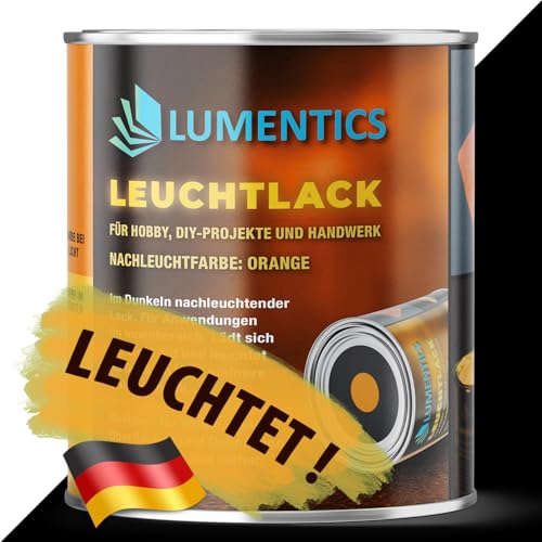 LUMENTICS Lack nachleuchtend Orange 250ml - Farbe leuchtet im Dunkeln - Selbstleuchtender Lack auf Acrylbasis - Leuchtlack phosphoreszierend, fluoreszierend, wiederaufladbar, geruchsarm von LUMENTICS