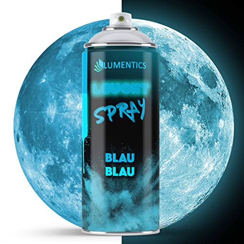 LUMENTICS Leuchtspray Blau-Blau - Farbspray mit Nachleuchteffekt - Leuchtet im Dunkeln - Aus Deutschland - 400 ml Sprühfarbe mit Zusatz-Cap von LUMENTICS