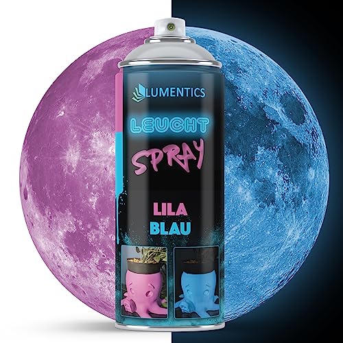 LUMENTICS Leuchtspray Lila-Blau - Farbspray mit Nachleuchteffekt - Leuchtet im Dunkeln - Sprühfarbe Made in Germany - 400 ml Spraydose mit Zusatz-Cap von LUMENTICS