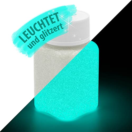 LUMENTICS Premium Glitzer-Leuchtfarbe - 100 g - Blau - Grün - leuchtet im Dunkeln - glitzert am Tag - nachleuchtend - phosphoreszierend - fluoreszierend - UV Pigmente von LUMENTICS