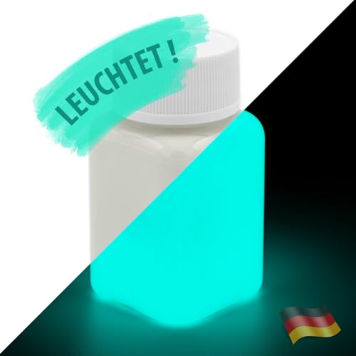 LUMENTICS Premium Leuchtfarbe GrünBlau 100g - Im Dunkeln leuchtende Malfarbe - Nachleuchtende UV Farbe mit Glow Effekt - Phosphoreszierend - Made in Germany von LUMENTICS