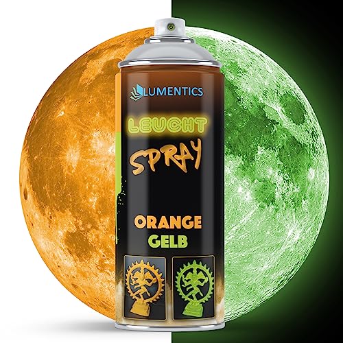 LUMENTICS Farbspray Orange-Orange - Sprayfarbe mit Nachleuchteffekt - Leuchtet im Dunkeln - Sprühfarbe Made in Germany - 400 ml Spraydose mit Zusatz-Cap von LUMENTICS