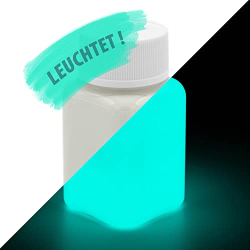 lumentics Premium Leuchtfarbe GrünBlau 100g - Im Dunkeln leuchtende Malfarbe - Nachleuchtende UV Farbe zum Malen mit Glow Effekt - Phosphoreszierend von LUMENTICS