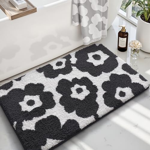 LUMI Badematte, 50,8 x 81,3 cm, Plüsch, rutschfest, saugfähig, Blumen-Badezimmermatte, ultraweich, waschbar, Duschvorleger, stilvoller floraler Teppich für Boden, Badewanne, Heimdekoration, schwarze LUMI Badematte, 50,8 x 81,3 cm, Plüsch, rutschfest, saugfähig, Blumen-Badezimmermatte, ultraweich, waschbar, Duschvorleger, stilvoller floraler Teppich für Boden, Badewanne, Heimdekoration, schwarze von LUMI