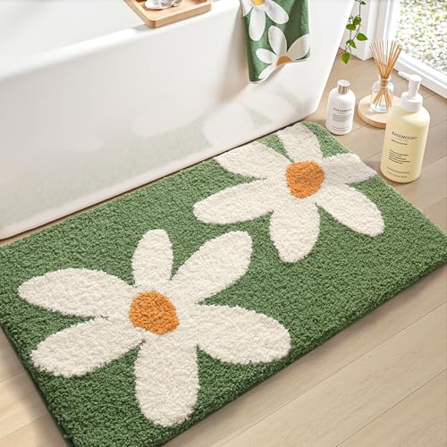 LUMI Badezimmerteppich, 61 x 91 cm, weich, saugfähig, Mikrofaser, rutschfest, maschinenwaschbar, Badematten für Badezimmer, Dusche und Badewanne, Boden, Gänseblümchen von LUMI