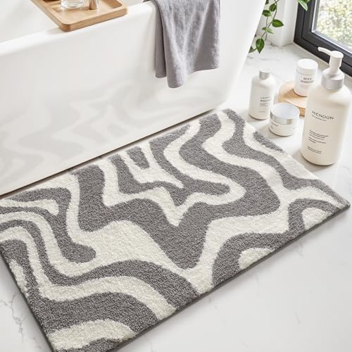 LUMI Badezimmerteppich, hochsaugfähig, weich strukturiert, waschbar, rutschfeste Unterseite, für Dusche und Badewanne, 43,2 x 76,2 cm, Grau von LUMI
