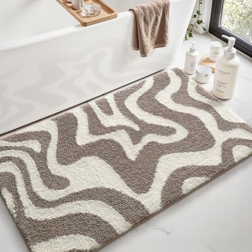 LUMI Badezimmerteppich, hochsaugfähig, weich strukturiert, waschbar, rutschfeste Unterseite, für Dusche und Badewanne, 61 x 109 cm, Braun von LUMI