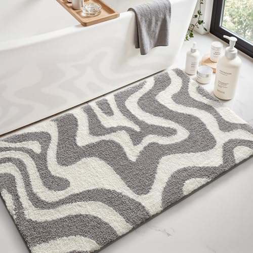 LUMI Badezimmerteppich, hochsaugfähig, weich strukturiert, waschbar, rutschfeste Unterseite, für Dusche und Badewanne, 61 x 109 cm, Grau LUMI Badezimmerteppich, hochsaugfähig, weich strukturiert, waschbar, rutschfeste Unterseite, für Dusche und Badewanne, 61 x 109 cm, Grau von LUMI