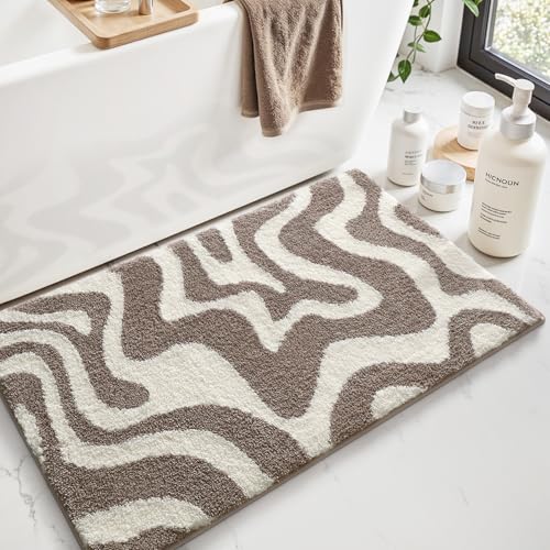 LUMI Badezimmerteppich, hochsaugfähig, weich strukturiert, waschbar, rutschfeste Unterseite, für Dusche und Badewanne, 61 x 91 cm, Braun von LUMI