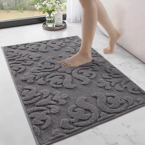 LUMI Badezimmerteppich, rutschfeste Gummi-Unterseite, ultraweiche Mikrofaser, maschinenwaschbar, eleganter Badteppich mit Blumenmuster für Dusche, Boden, Badewanne, Waschbecken, 43,2 x 76,2 cm, Grau LUMI Badezimmerteppich, rutschfeste Gummi-Unterseite, ultraweiche Mikrofaser, maschinenwaschbar, eleganter Badteppich mit Blumenmuster für Dusche, Boden, Badewanne, Waschbecken, 43,2 x 76,2 cm, Grau von LUMI