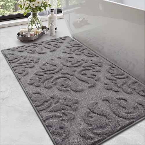 LUMI Badezimmerteppich, rutschfeste Gummi-Unterseite, ultraweiche Mikrofaser-Badematte, maschinenwaschbar, eleganter floraler Badteppich für Dusche, Boden, Badewanne, Waschbecken, 61 x 109 cm, Grau LUMI Badezimmerteppich, rutschfeste Gummi-Unterseite, ultraweiche Mikrofaser-Badematte, maschinenwaschbar, eleganter floraler Badteppich für Dusche, Boden, Badewanne, Waschbecken, 61 x 109 cm, Grau von LUMI