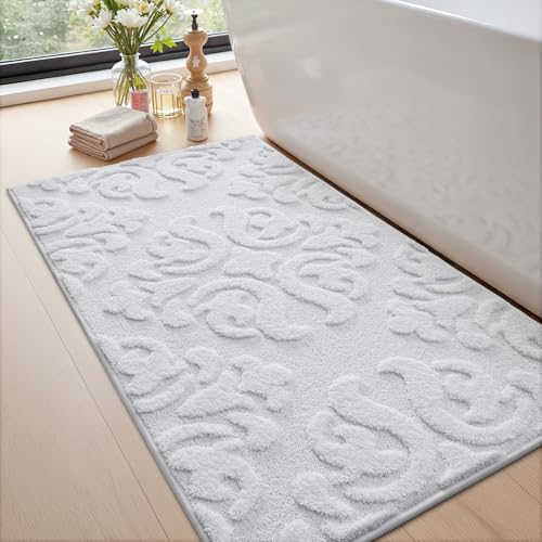 LUMI Badezimmerteppich, rutschfeste Gummi-Unterseite, ultraweiche Mikrofaser-Badematte, maschinenwaschbar, eleganter floraler Badteppich für Dusche, Boden, Badewanne, Waschbecken, 61 x 109 cm, Weiß LUMI Badezimmerteppich, rutschfeste Gummi-Unterseite, ultraweiche Mikrofaser-Badematte, maschinenwaschbar, eleganter floraler Badteppich für Dusche, Boden, Badewanne, Waschbecken, 61 x 109 cm, Weiß von LUMI