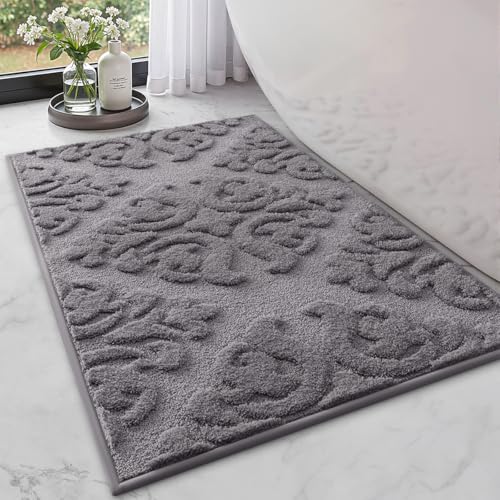 LUMI Badezimmerteppich, rutschfeste Gummi-Unterseite, ultraweiche Mikrofaser-Badematte, maschinenwaschbar, eleganter floraler Badteppich für Dusche, Boden, Badewanne, Waschbecken, 61 x 91 cm, Grau LUMI Badezimmerteppich, rutschfeste Gummi-Unterseite, ultraweiche Mikrofaser-Badematte, maschinenwaschbar, eleganter floraler Badteppich für Dusche, Boden, Badewanne, Waschbecken, 61 x 91 cm, Grau von LUMI