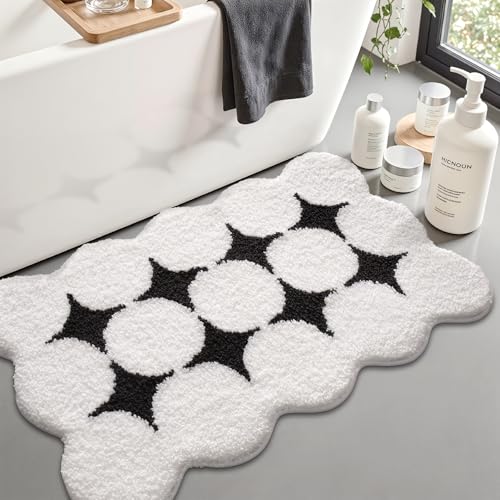 LUMI Badezimmerteppich, waschbar, rutschfest, superweich, saugfähig, für Badewanne, Dusche, WC, Boden, 50,8 x 81,3 cm, Weiß und Schwarz LUMI Badezimmerteppich, waschbar, rutschfest, superweich, saugfähig, für Badewanne, Dusche, WC, Boden, 50,8 x 81,3 cm, Weiß und Schwarz von LUMI