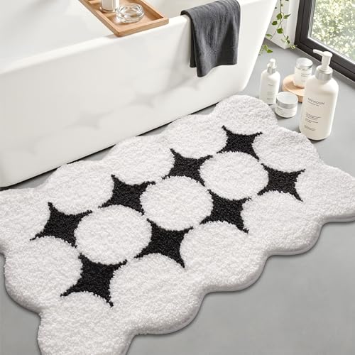 LUMI Badezimmerteppich, waschbar, rutschfest, superweich, saugfähig, für Badewanne, Dusche, WC, Boden, 61 x 91,4 cm, Weiß und Schwarz LUMI Badezimmerteppich, waschbar, rutschfest, superweich, saugfähig, für Badewanne, Dusche, WC, Boden, 61 x 91,4 cm, Weiß und Schwarz von LUMI