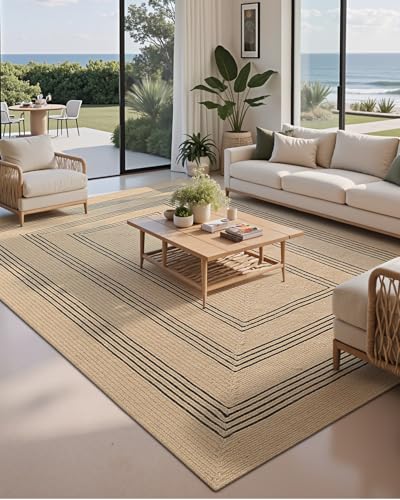 LUMI Jute-Handgewebter Teppich, Landhaus-Stil, Innen-Fußmatte, rustikaler Vintage-Stil, Bohemian-Flur-Teppich, handgefertigt, Heimdekoration, Bodenteppich für Terrasse, 10,2 x 15,2 cm, Khaki von LUMI