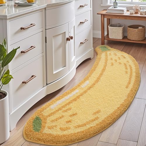 LUMI Niedlicher Badezimmerteppich, lustiger Obstläufer, weicher Plüsch, flauschig, saugfähig, rutschfest, für Badezimmer, Küchenspüle, Schlafzimmer, Kinderzimmer und Wohnzimmer, 61 x 129,5 cm, Banane LUMI Niedlicher Badezimmerteppich, lustiger Obstläufer, weicher Plüsch, flauschig, saugfähig, rutschfest, für Badezimmer, Küchenspüle, Schlafzimmer, Kinderzimmer und Wohnzimmer, 61 x 129,5 cm, Banane von LUMI