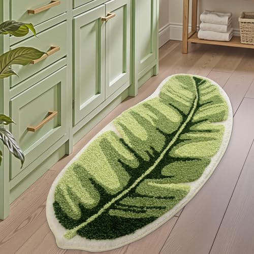 LUMI Niedlicher Badezimmerteppich mit grünen Blättern, weich, flauschig, Plüsch, saugfähig, schnell trocknend, rutschfest, maschinenwaschbar, für Duschboden, Badezimmer, Schlafzimmer, Kinderzimmer, LUMI Niedlicher Badezimmerteppich mit grünen Blättern, weich, flauschig, Plüsch, saugfähig, schnell trocknend, rutschfest, maschinenwaschbar, für Duschboden, Badezimmer, Schlafzimmer, Kinderzimmer, von LUMI