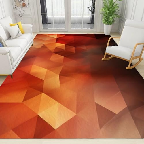 LUMIDO Orange-Grauer Farbverlauf-Teppich Mit Dreidimensionalem Dreiecksmuster, Hochwertiger, Luxuriöser Geometrischer Wohnzimmerteppich, Teppich Im Modernen Stil, Bequemer Schlafzimmerteppich 60x90cm von LUMIDO