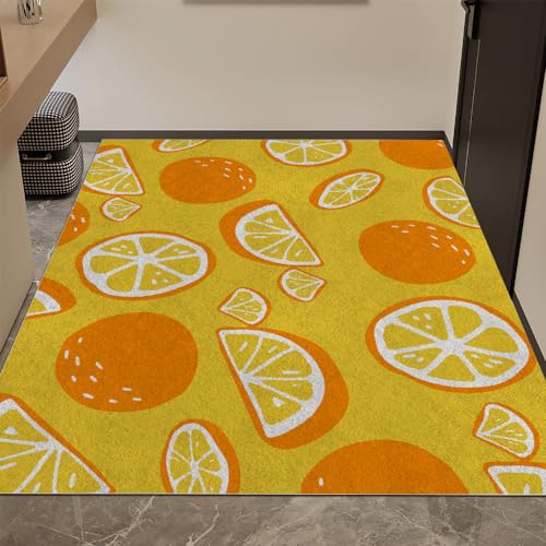 Orangefarbener Zitronenfrucht Teppich, Verschiedene Teppiche Mit Zitronenformmuster, Kinder Lieben Niedliche Frucht Teppiche, Weicher, Waschbarer Badezimmer Teppich Für Den Innenbereich 120x180cm von LUMIDO