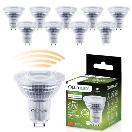 LUMILED 10x GU10 LED Lampe dimmbar 8W 650lm Leuchtmittel 4000K neutralweiß Strahler Spot Halogenlampen 36° Abstrahlwinkel Reflektorlampen Reflektor 10 Stück Energiesparlampen 230V von LUMILED