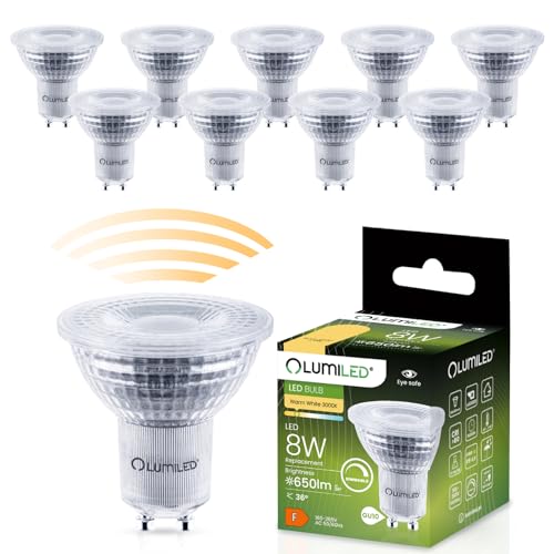 Lumiled LED GU10 Lampe 8W 650lm Warmweiß 3000K dimmbar ersetzt 80W Halogen CRI>80 Reflektor Spot 36° Abstrahlwinkel 10er Pack Energiespar Leuchtmittel 230V für Wohnzimmer Küche Büro Hotel von Lumiled