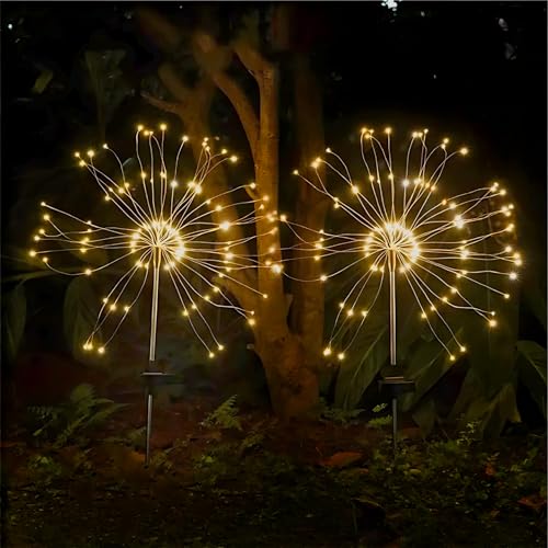 Lumiled 2x Solarleuchte für außen Garten Feuerwerk Solarlampe mit Erdspieß Pusteblume Solarlampe Warmweiß 3000K Solar Gartenleuchte 90 cm Solar Wegbeleuchtung Bodenleuchte von Lumiled