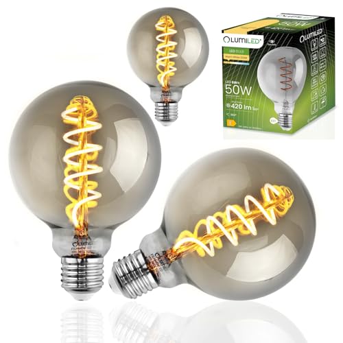 LUMILED Edison Vintage Glühbirne G95 E27 LED Lampen 6W Ersetzt 50W Glühlampe 420lm Leuchtmittel 2200K Warmweiß Retro Rauchglas Smokey Glas Große Kugel Deko Globe Haus Café Ø95mm SMOKY 3 Stück von LUMILED