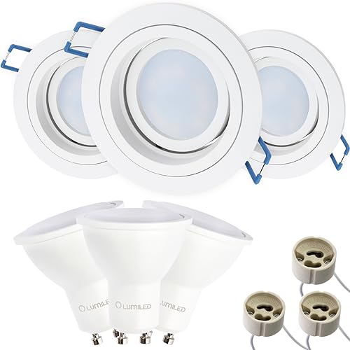 LUMILED 3x Einbaustrahler LED flach Spots GU10 inkl. 6W ersetzt 60W Halogen LED Leuchtmittel Neutralweiß 4000K 580lm Einbauleuchten 230V Einbaurahmen weiß rund Einbauspots schwenkbar Downlight von LUMILED