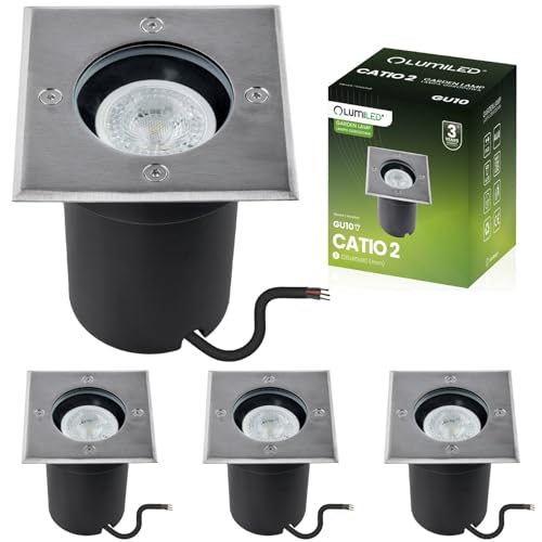 Lumiled 4er Set Bodeneinbauleuchten für GU10 - Bodenstrahler außen IP65 IK09 befahrbar eckig Silber Bodenleuchte außen Bodeneinbaustrahler Außenleuchte Wegeleuchte Gartenleuchte Bodenbeleuchtung von Lumiled