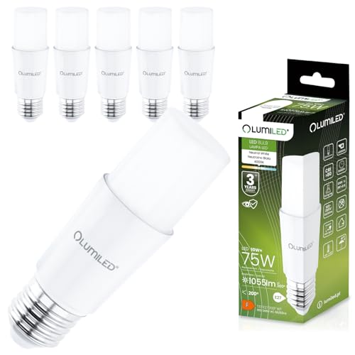 Lumiled 6x E27 LED Lampen Stabform 10W (75W) LED Stick Birnen Glühbirne 1055lm Neutralweiß 4000K Maiskolben Leuchtmittel Energiesparlampe Blendfreie Beleuchtung für Leselampe T36 Stablampe von Lumiled