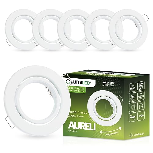 LUMILED 6x Einbaustrahler schwenkbar flach Spots für LED oder Halogen Einbauleuchten Einbaurahmen rund stahl Einbauspots Downlight Weiß von LUMILED