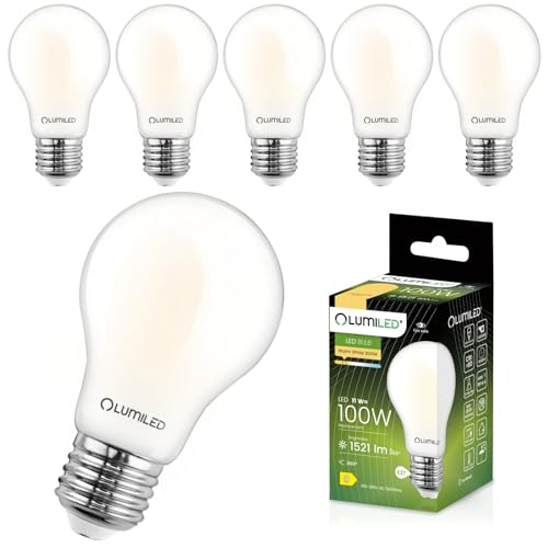 LUMILED A60 E27 LED Lampen 6 Stück, 11W (ersetzt 100W), 1521 lm Classic milchig Filament, milchiges Leuchtmittel, E27 Sockel 3000K Warmweiß Birne Lampe, 360° Abstrahlwinkel Glühbirne vintage von LUMILED