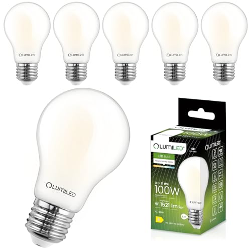 LUMILED A60 E27 LED Lampen 6 Stück, 11W (ersetzt 100W), 1521 lm Classic milchig Filament, milchiges Leuchtmittel, E27 Sockel 4000K Neutralweiß Birne Lampe, 360° Abstrahlwinkel Glühbirne vintage von LUMILED