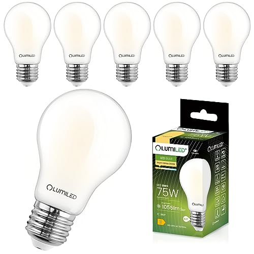 LUMILED A60 E27 LED Lampen 6 Stück, 8W (ersetzt 75W), 1055 lm Classic milchig Filament, milchiges Leuchtmittel, E27 Sockel 3000K Warmweiß Birne Lampe, 360° Abstrahlwinkel Glühbirne vintage von LUMILED