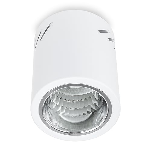 LUMILED Aufbauspot Aufbauleuchte Aufbaustrahler Deckenspot Deckenlampe Spot Aufputz festehend Downlight aus Aluminium rund in weiß E27 Fassung 230V Ø 98mm H: 115mm von LUMILED